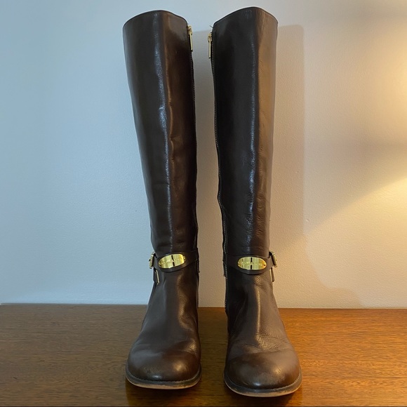 Michael Kors Shoes - SOLD Michael Kors Arley Dark Brown Leather Stretch Tall Riding Boot Size 8